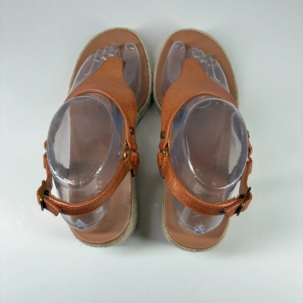 Vionic Kirra Women's US 8 Copper Leather Orthotic Casual Wedge Espadrille Sandal
